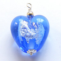 Blue lampworked heart with silver foil