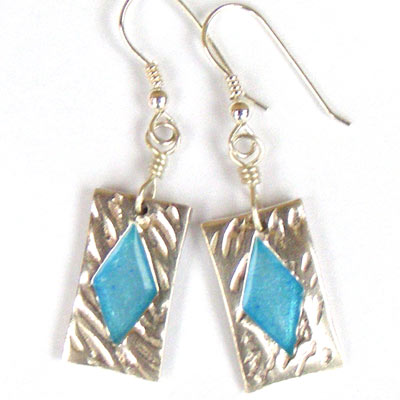 Fine silver diamond shaped enamelled earrings
