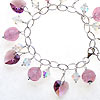 Pink handmade lampwork bubble bead bracelet with swarovski hearts and bicones